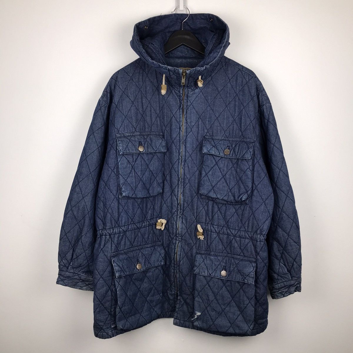 Calvin Klein × Designer × Vintage Vintage 80s Calvin Klein Quilted Hooded Denim Over Jacket Size US L / EU 52-54 / 3 - 1 Thumbnail