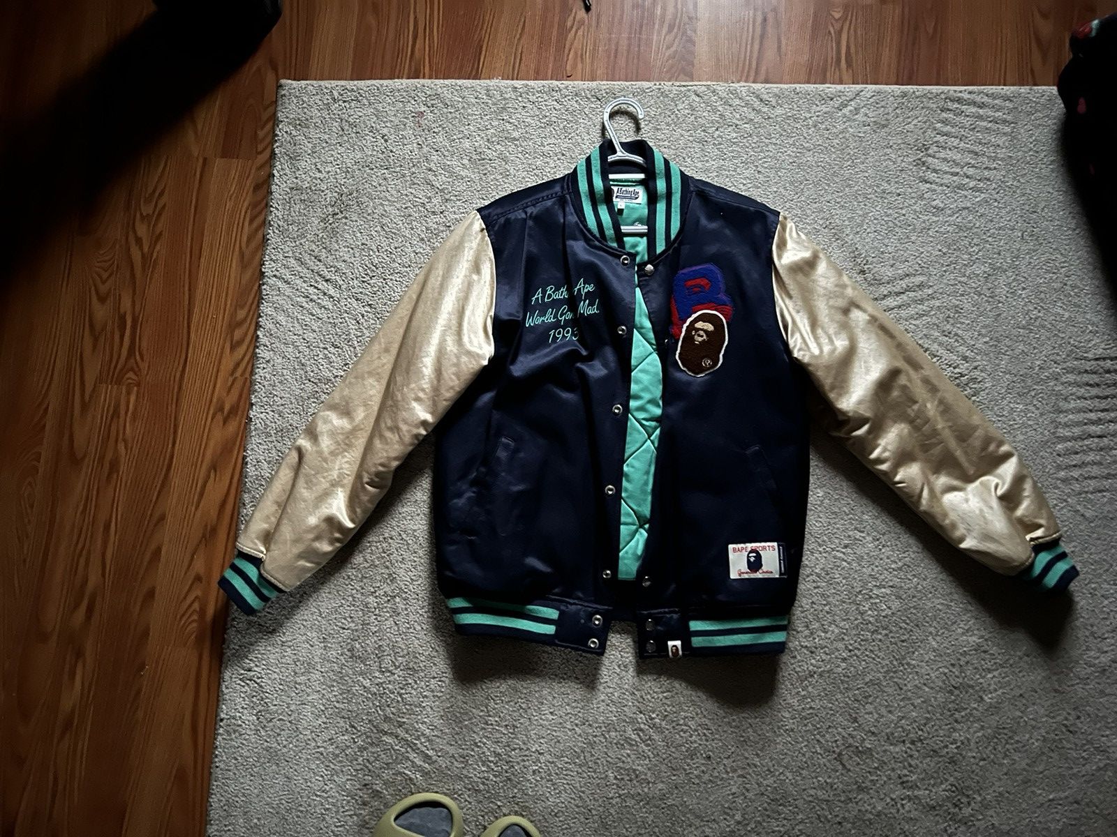 Bape Satin Varsity Jacket | Grailed Bape Satin Varsity Jacket | Grailed