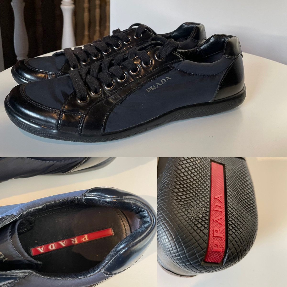 Prada Vintage Rare Prada Linea Rossa Trainers in navy blue nylon Grailed