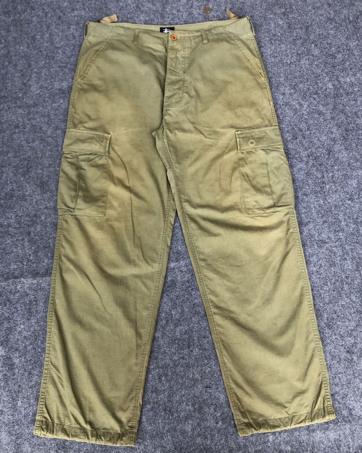 Stussy Vintage 90s🔥STUSSY JAPAN🔥Faded Green Army Baggy Cargo Pants Size US 37 - 1 Thumbnail