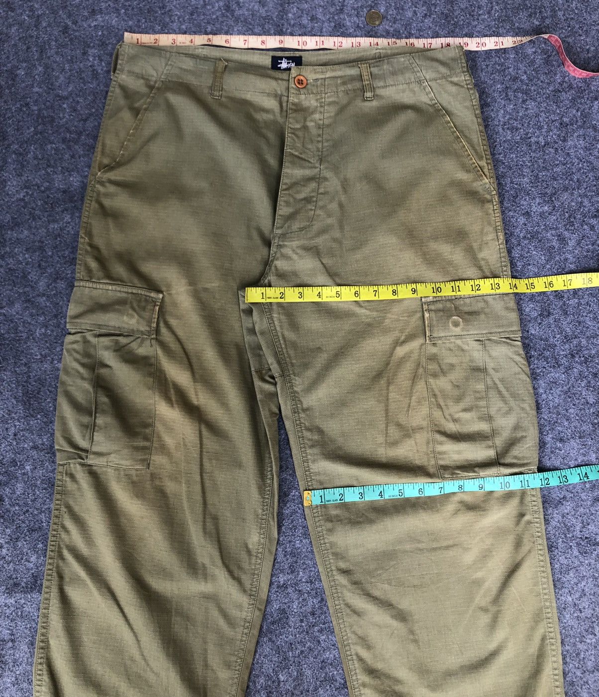 Stussy Vintage 90s🔥STUSSY JAPAN🔥Faded Green Army Baggy Cargo Pants Size US 37 - 2 Thumbnail