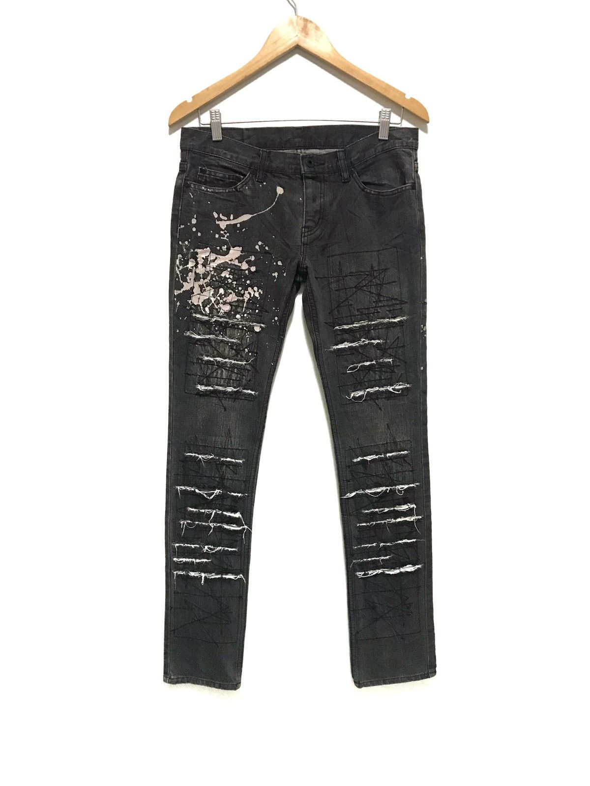 image of Hysteric Glamour Patchwork Slim Straight Jeans in Faded Black, Men's (Size 33)