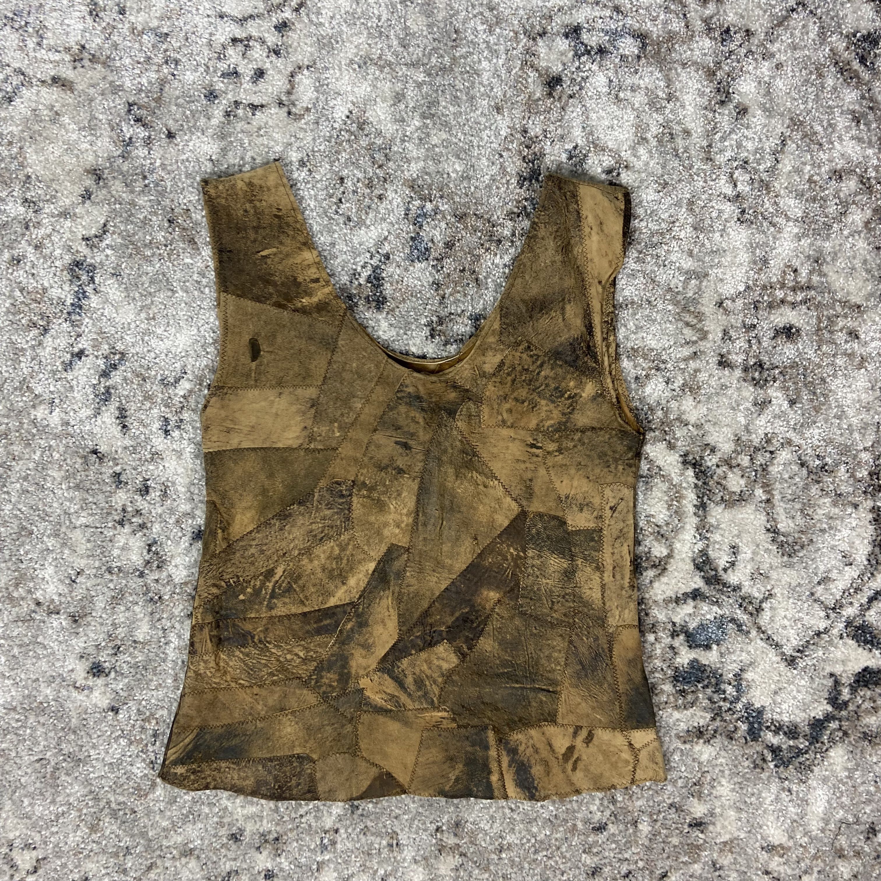 Handmade HAND CRAFTED ARCHIVE RECYCLE LEATHER PATCHWORK VEST - № 2191 Size US L / EU 52-54 / 3 - 1 Thumbnail