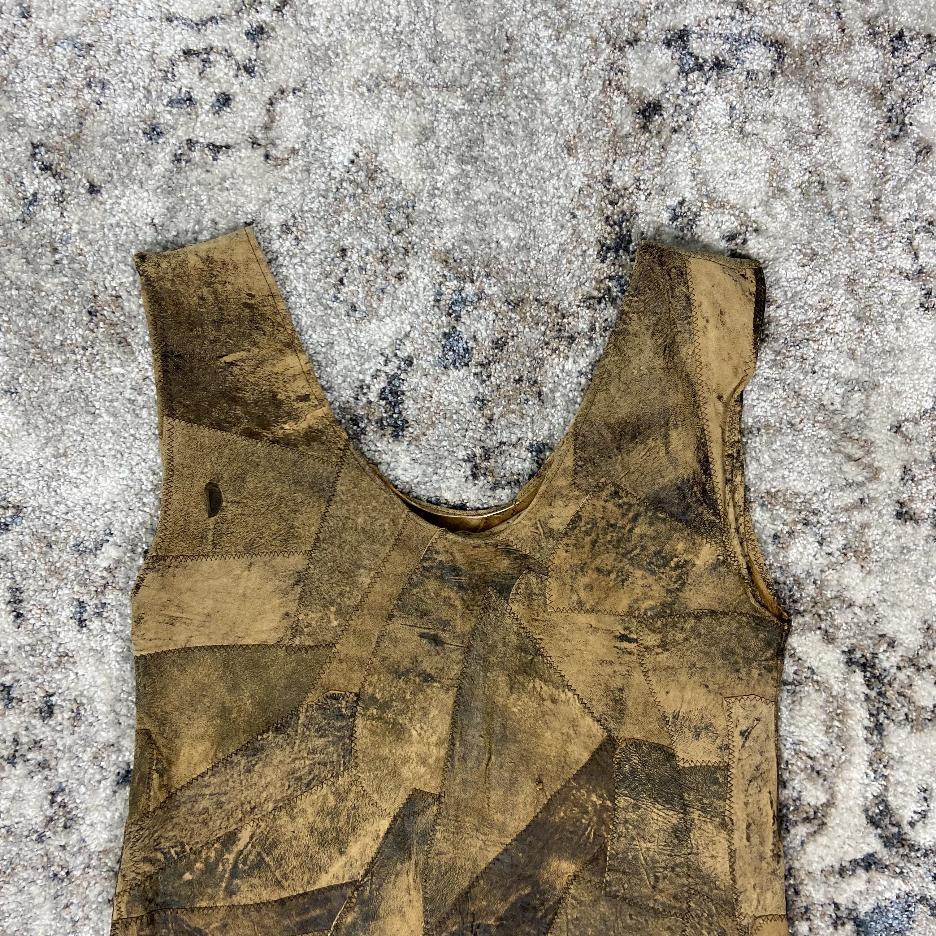 Handmade HAND CRAFTED ARCHIVE RECYCLE LEATHER PATCHWORK VEST - № 2191 Size US L / EU 52-54 / 3 - 3 Thumbnail