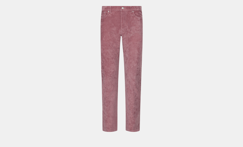 image of Dior x Travis Scott O1W1Odb1Y Flocked Technical Cotton Denim Slim Fit Jeans in Dark Pink (Size 29)