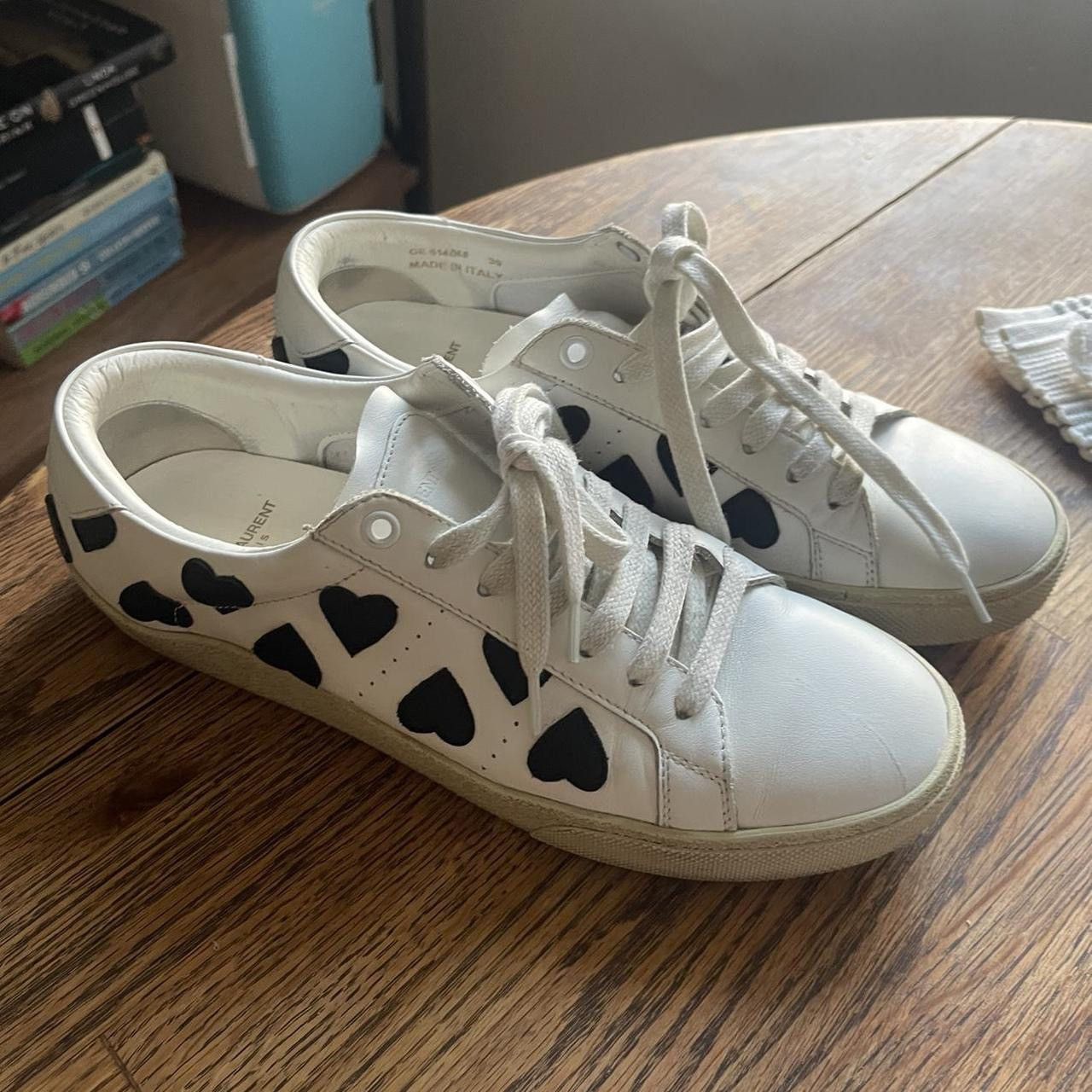 Yves Saint Laurent YSL Leather Court Classic Heart Embroidered Sneaker Grailed
