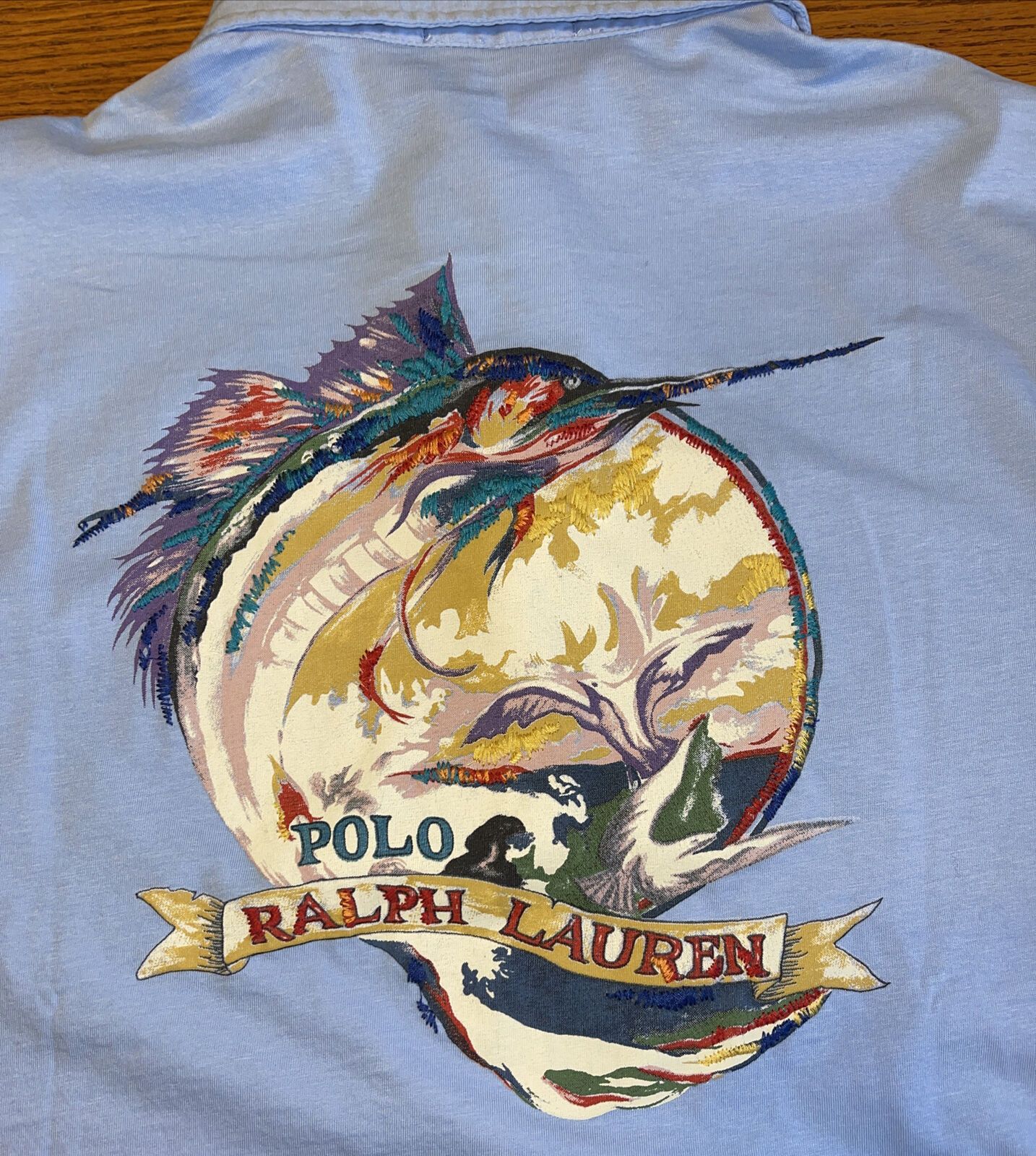 Polo Ralph Lauren Polo Ralph Lauren Blue Marlin Fish Print Polo Shirt Medium Size US M / EU 48-50 / 2 - 2 Thumbnail