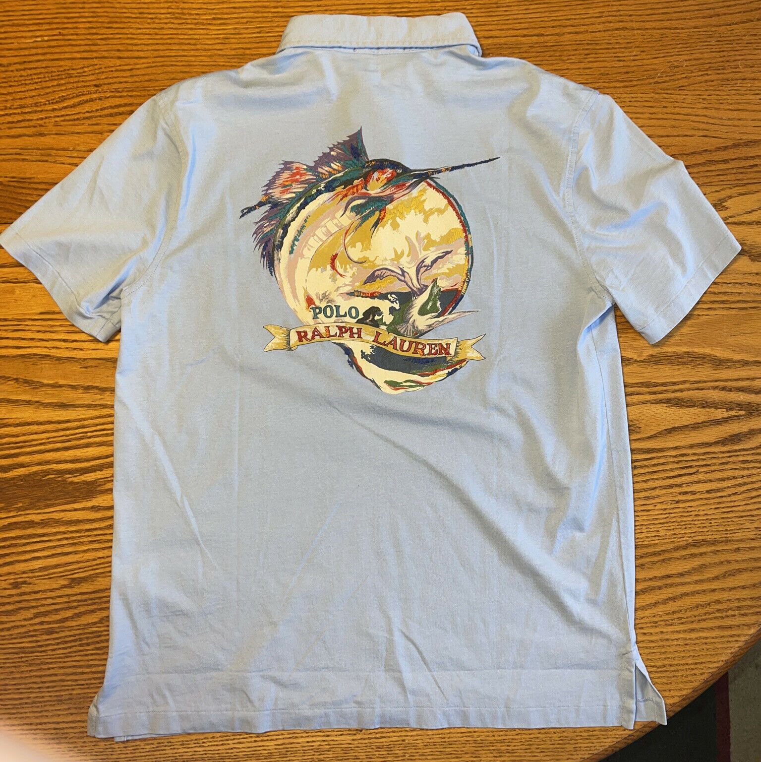 Polo Ralph Lauren Polo Ralph Lauren Blue Marlin Fish Print Polo Shirt Medium Size US M / EU 48-50 / 2 - 1 Thumbnail