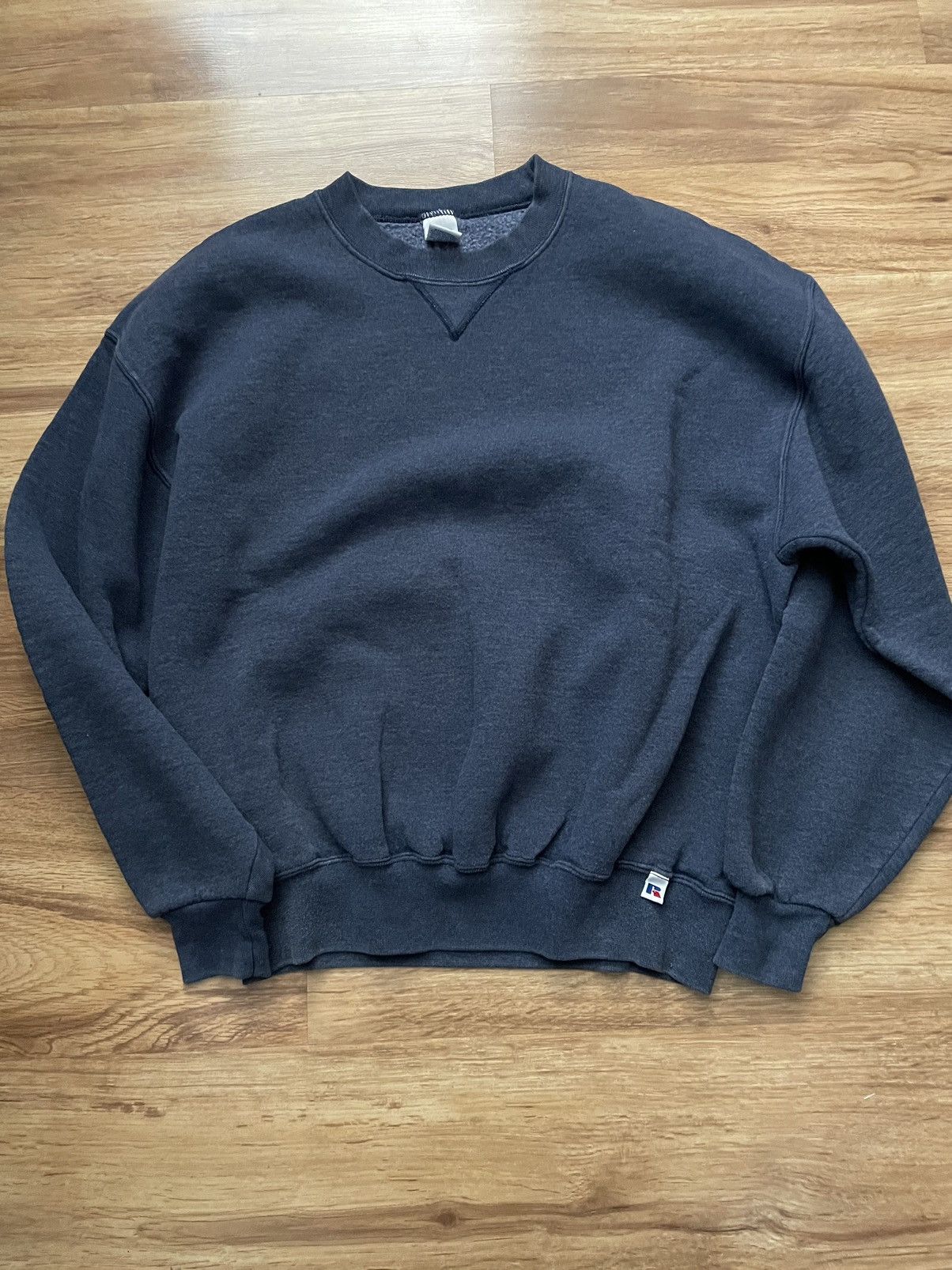 Russell Plain Blank Sweatshirt, Men's XXL cotton navy blue type Vintage Second Hand