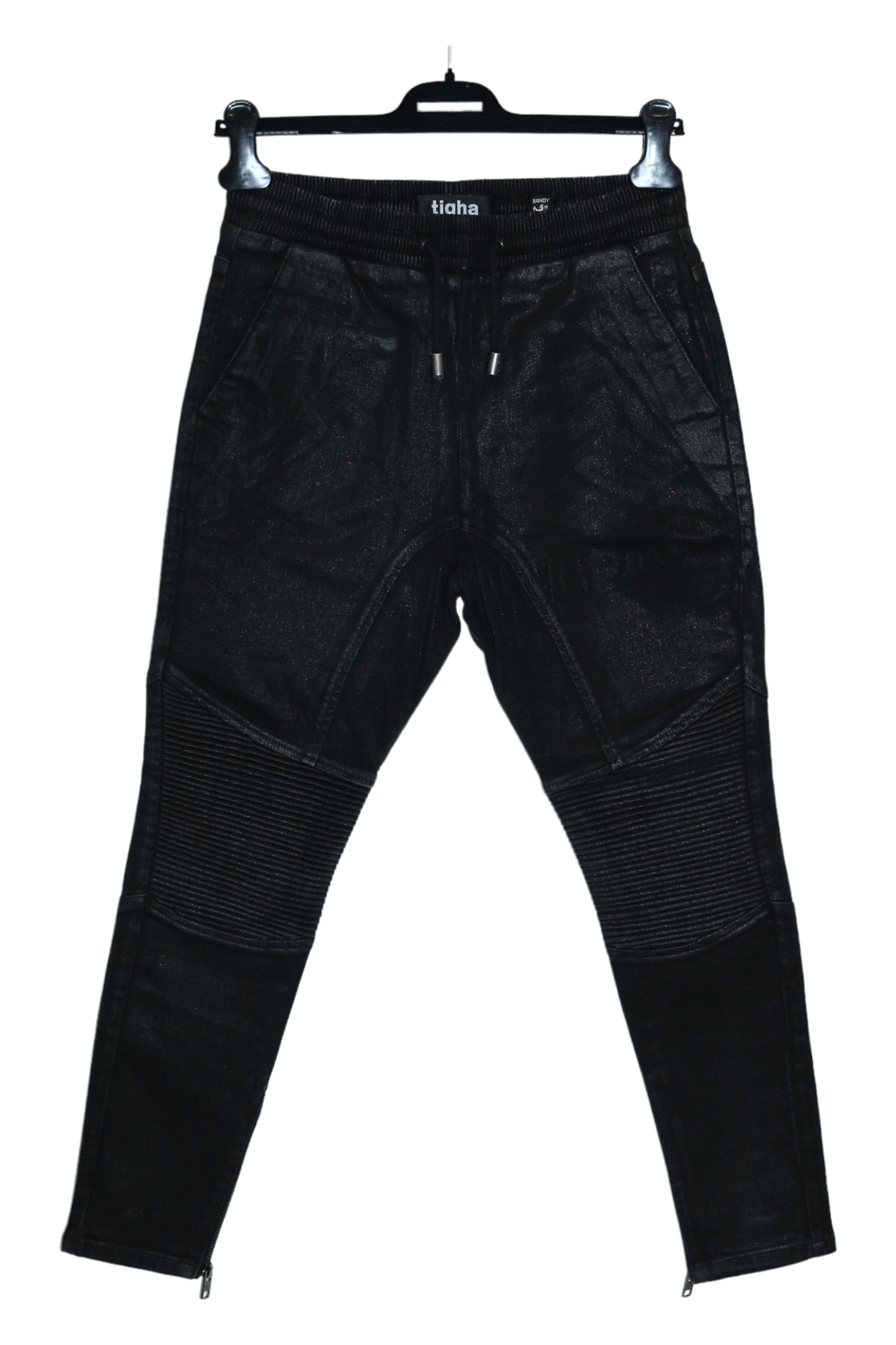 tigha TIGHA Coated Black Denim Tapered Zipper Jeggings Size US 28 / EU 44 - 1 Thumbnail