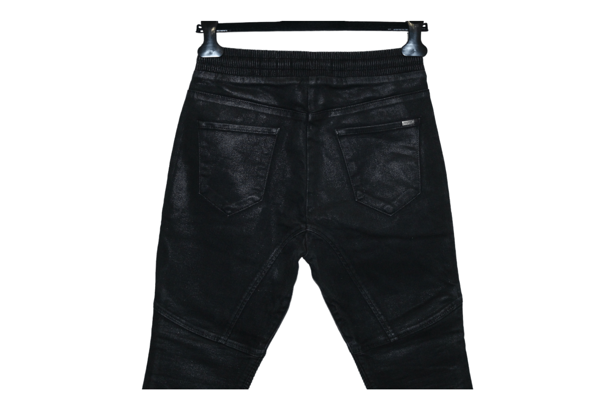 tigha TIGHA Coated Black Denim Tapered Zipper Jeggings Size US 28 / EU 44 - 4 Thumbnail