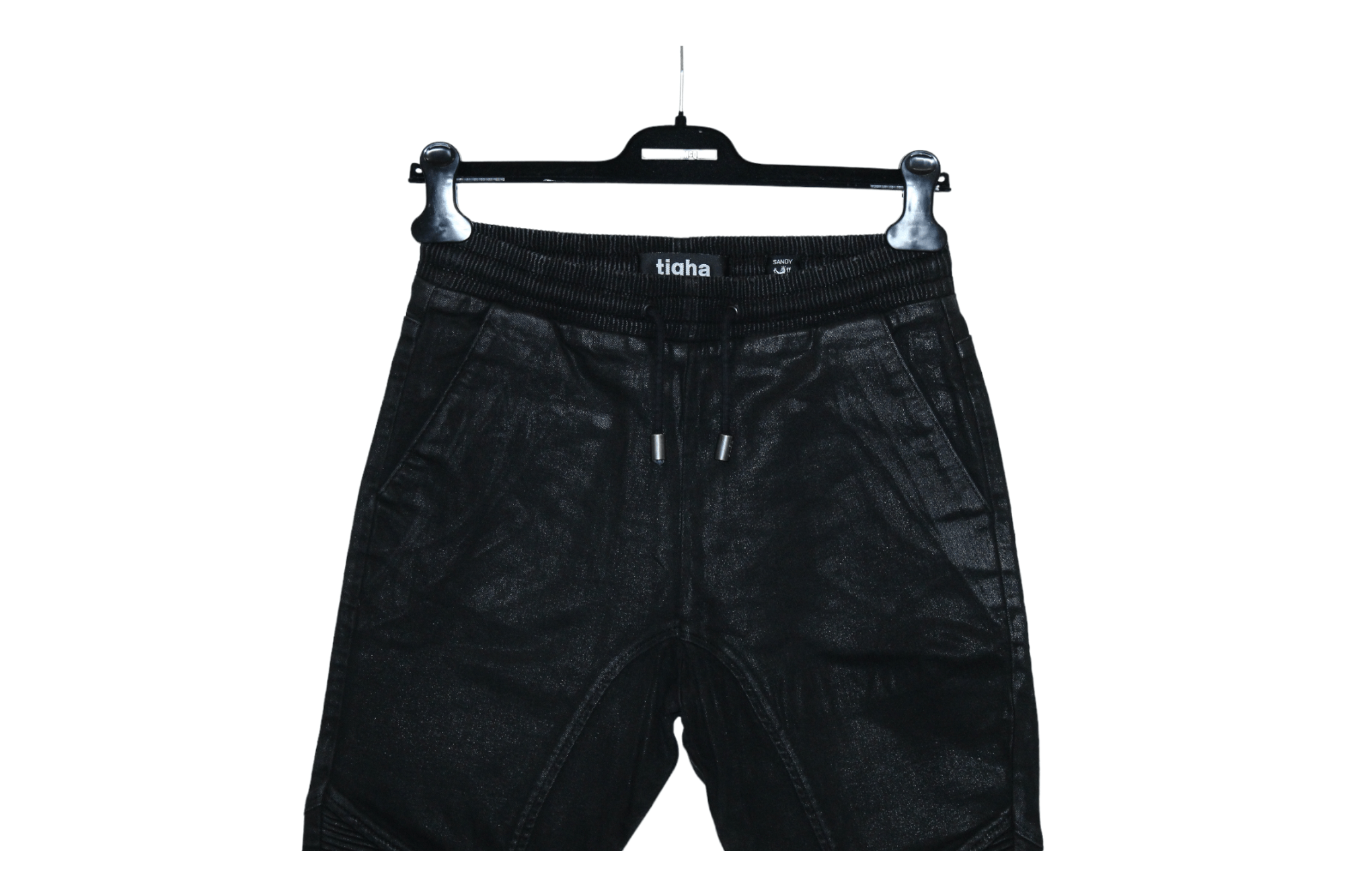 tigha TIGHA Coated Black Denim Tapered Zipper Jeggings Size US 28 / EU 44 - 2 Thumbnail
