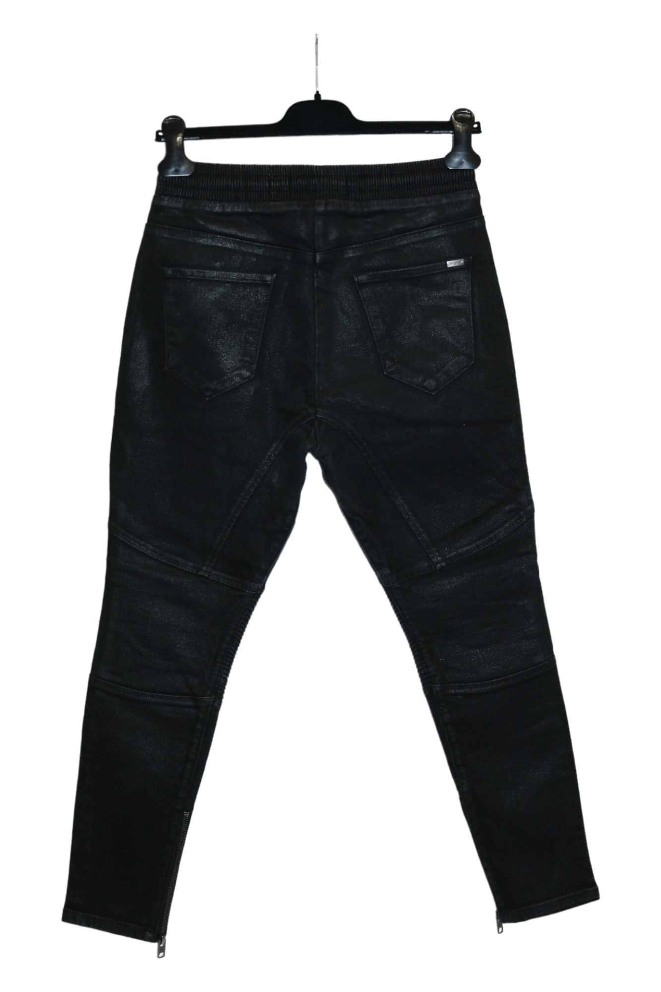tigha TIGHA Coated Black Denim Tapered Zipper Jeggings Size US 28 / EU 44 - 3 Thumbnail