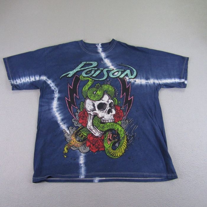 Vintage Poison Shirt Mens Extra Large Blue Tie Dye Skull Snake Roses ...