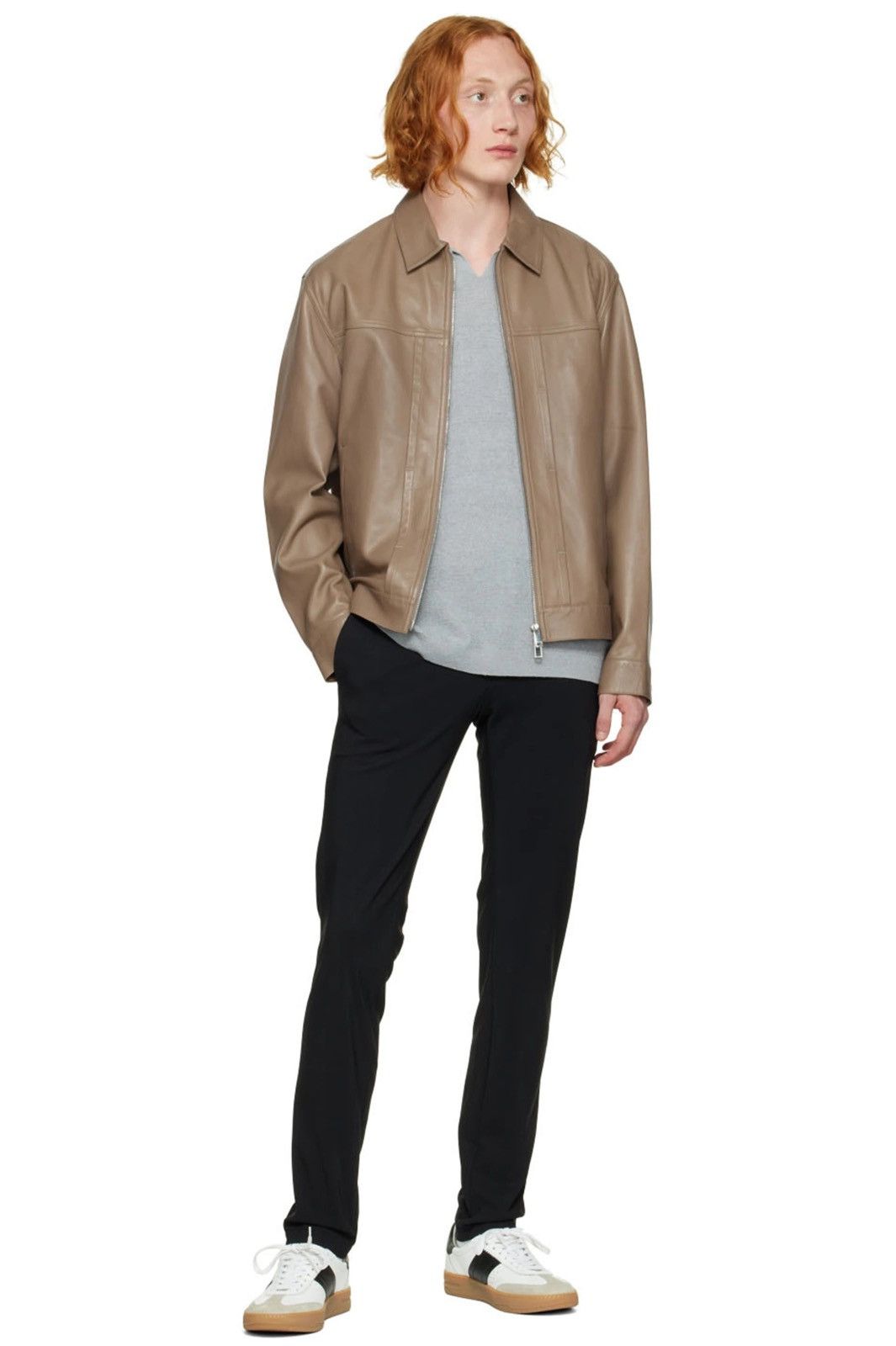 Theory NEW XL Light Brown Rhett Lambskin Leather Jacket Zip Size US XL / EU 56 / 4 - 4 Thumbnail