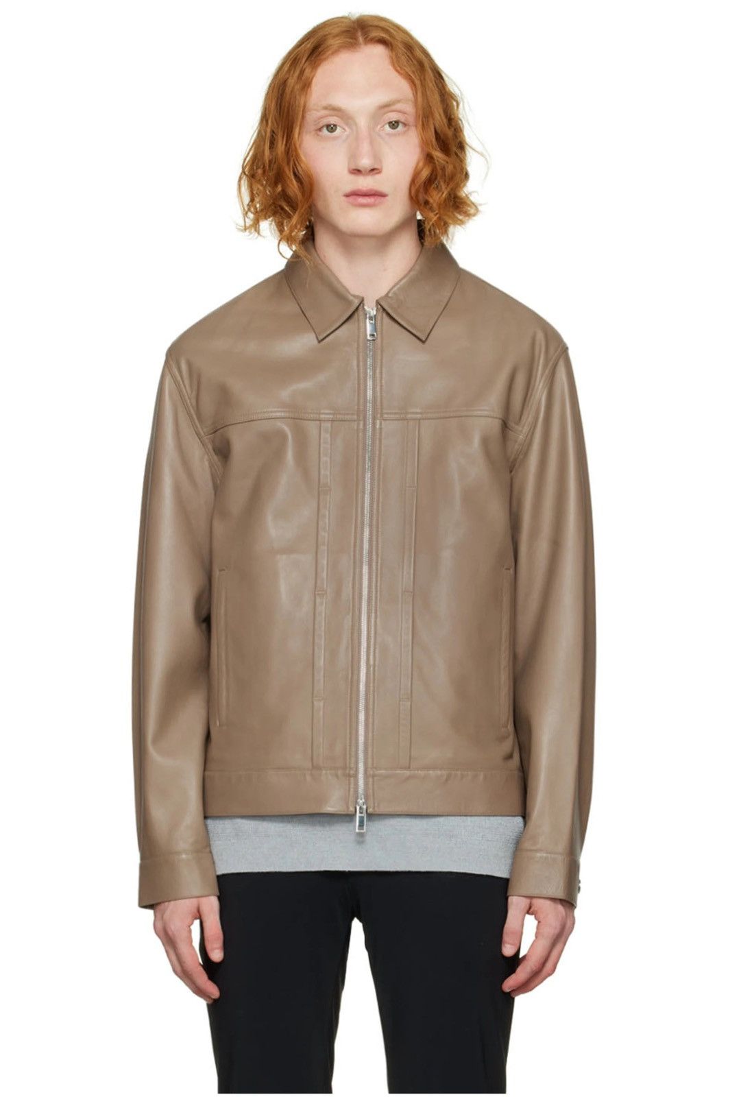 Theory NEW XL Light Brown Rhett Lambskin Leather Jacket Zip Size US XL / EU 56 / 4 - 1 Thumbnail