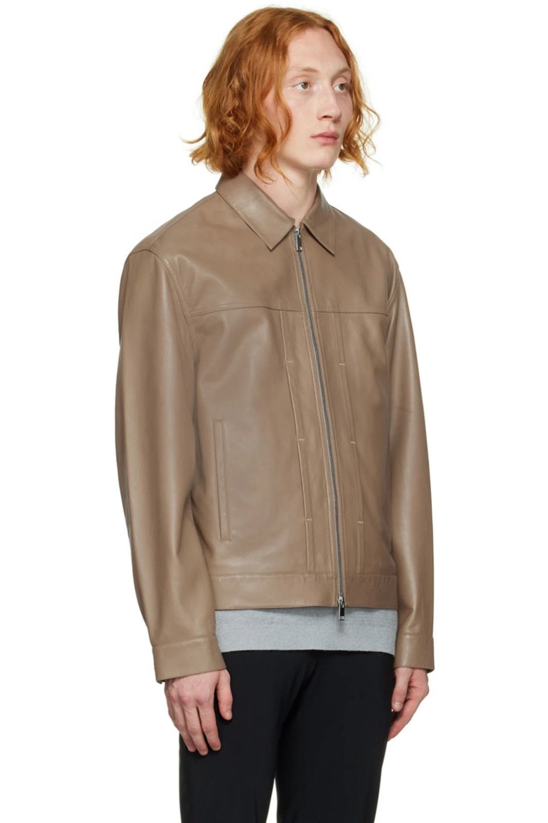 Theory NEW XL Light Brown Rhett Lambskin Leather Jacket Zip Size US XL / EU 56 / 4 - 2 Thumbnail
