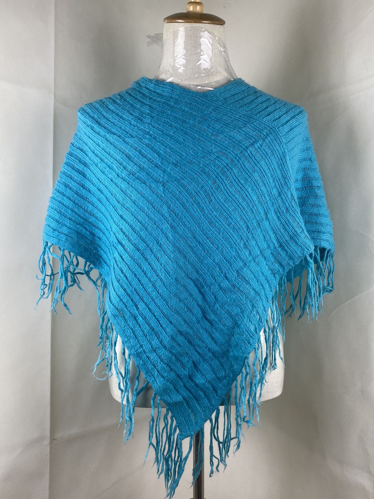Japanese Brand Turqouise Winter Poncho Cloak Size US S / EU 44-46 / 1 - 1 Thumbnail