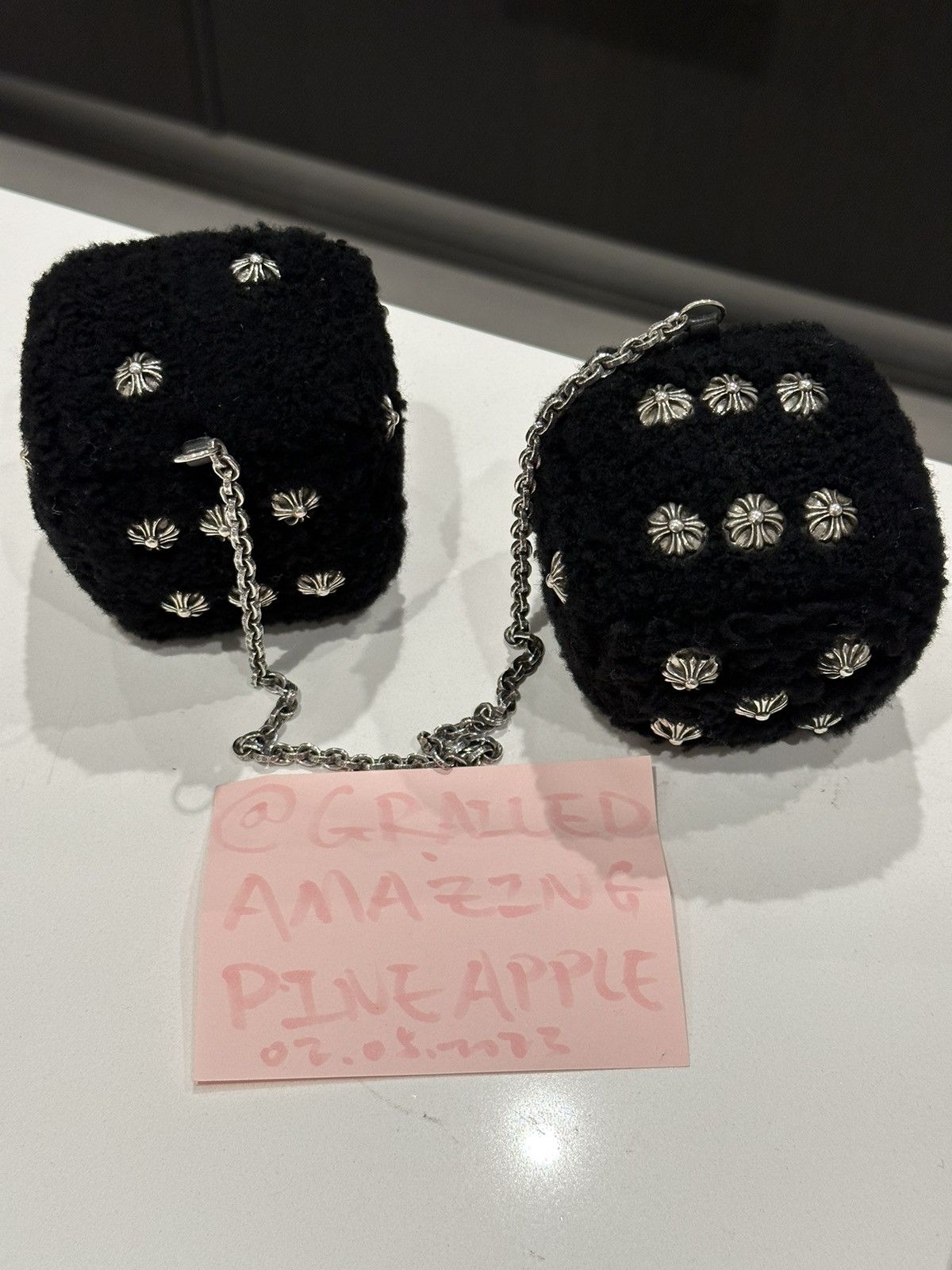 Chrome Hearts Chrome Hearts Fuzzy Dice Car Hanger | Grailed 