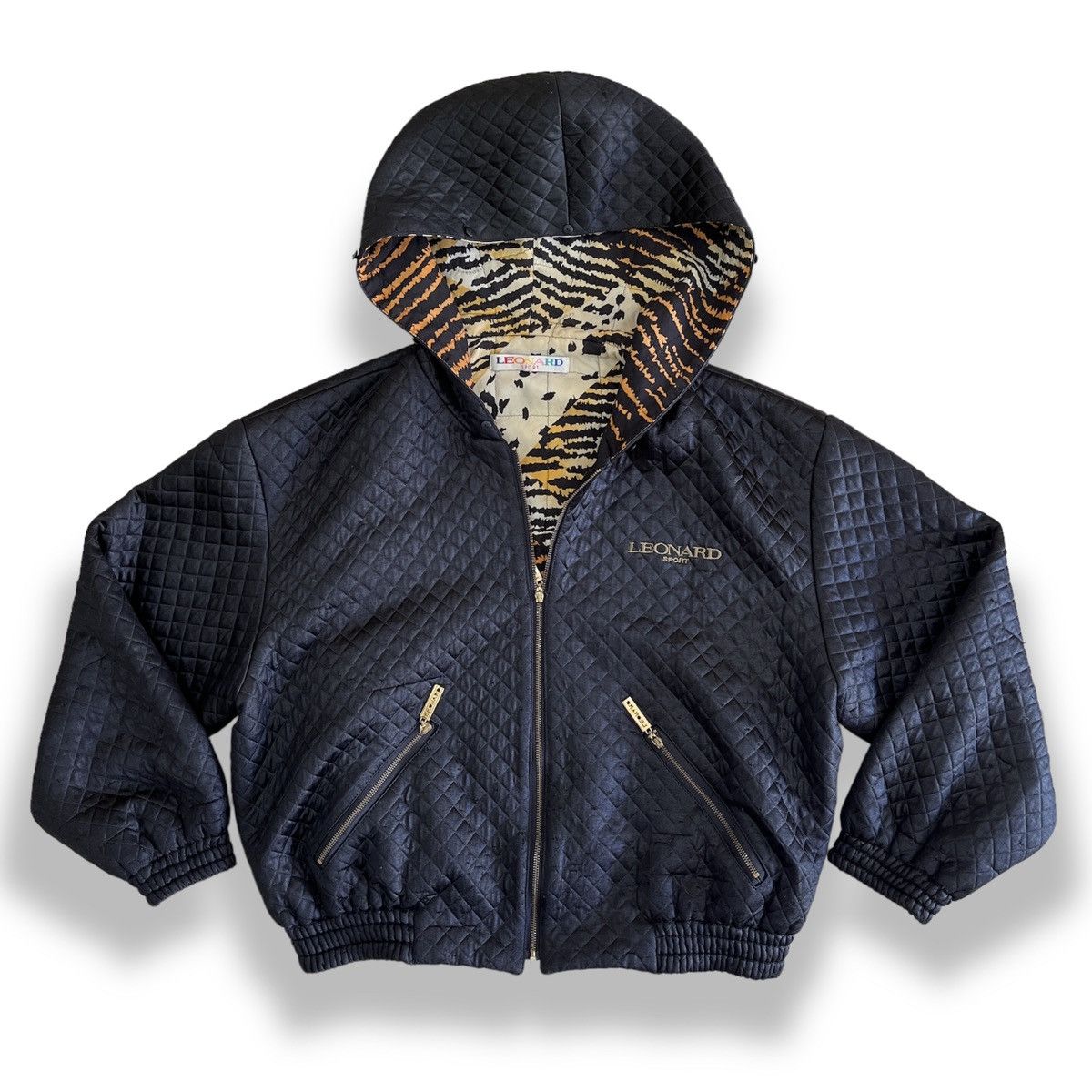 Vintage Leonard Paris Quilted Bomber Jacket With Hooded