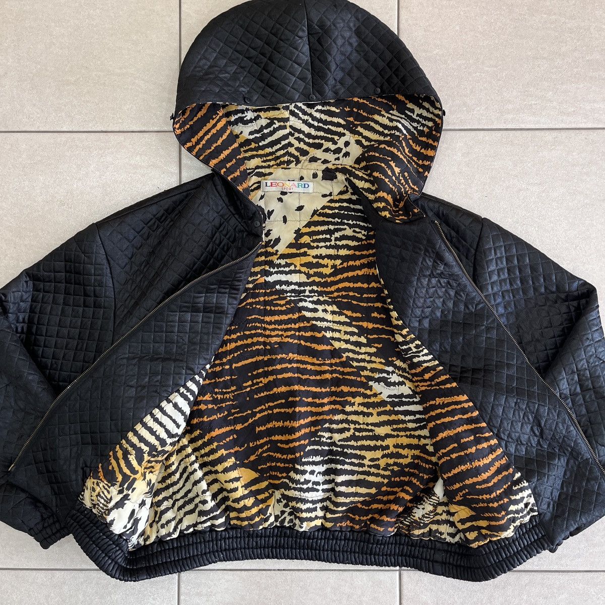 Vintage Leonard Paris Quilted Bomber Jacket With Hooded