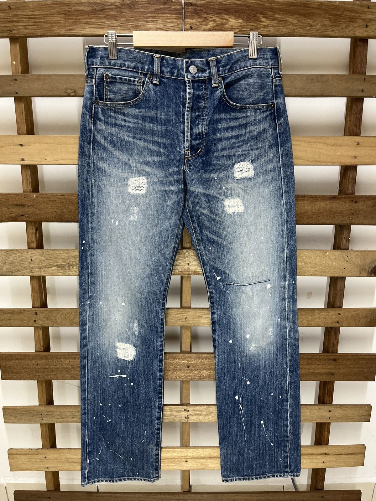 image of Distressed Denim x Takeo Kikuchi Distressed Splattered Jeans Kapital Style in Blue, Men's (Size 31)