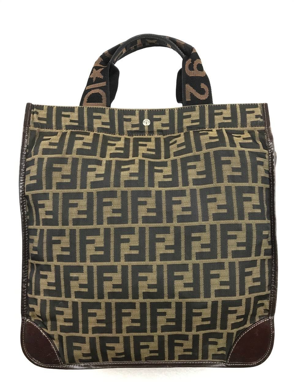 Vintage Fendi Brown Zucca Jacquard Foldable Tote Bag