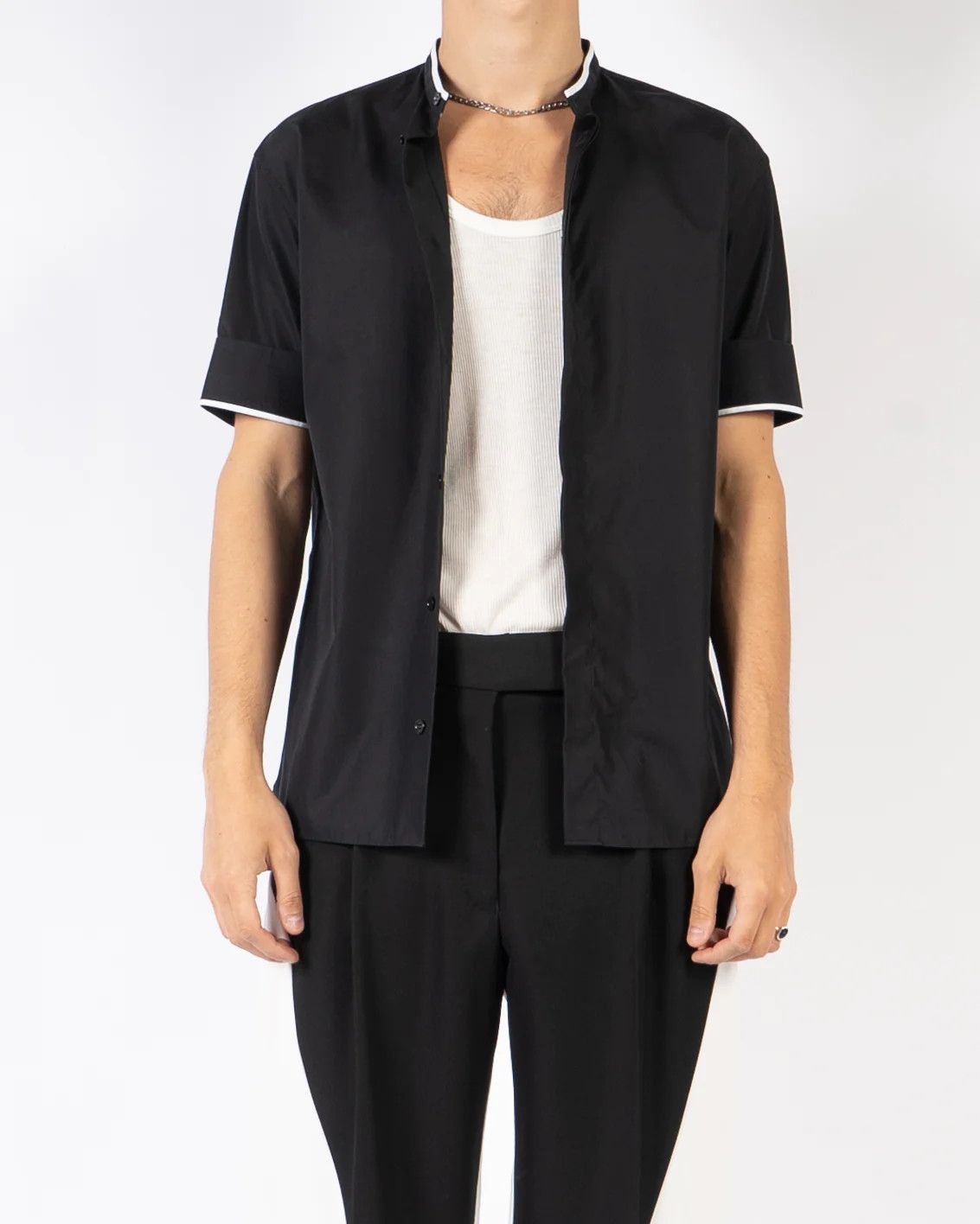 Haider Ackermann SS18 Black Cotton Shirt with White Contrast Stripes Size US S / EU 44-46 / 1 - 1 Thumbnail
