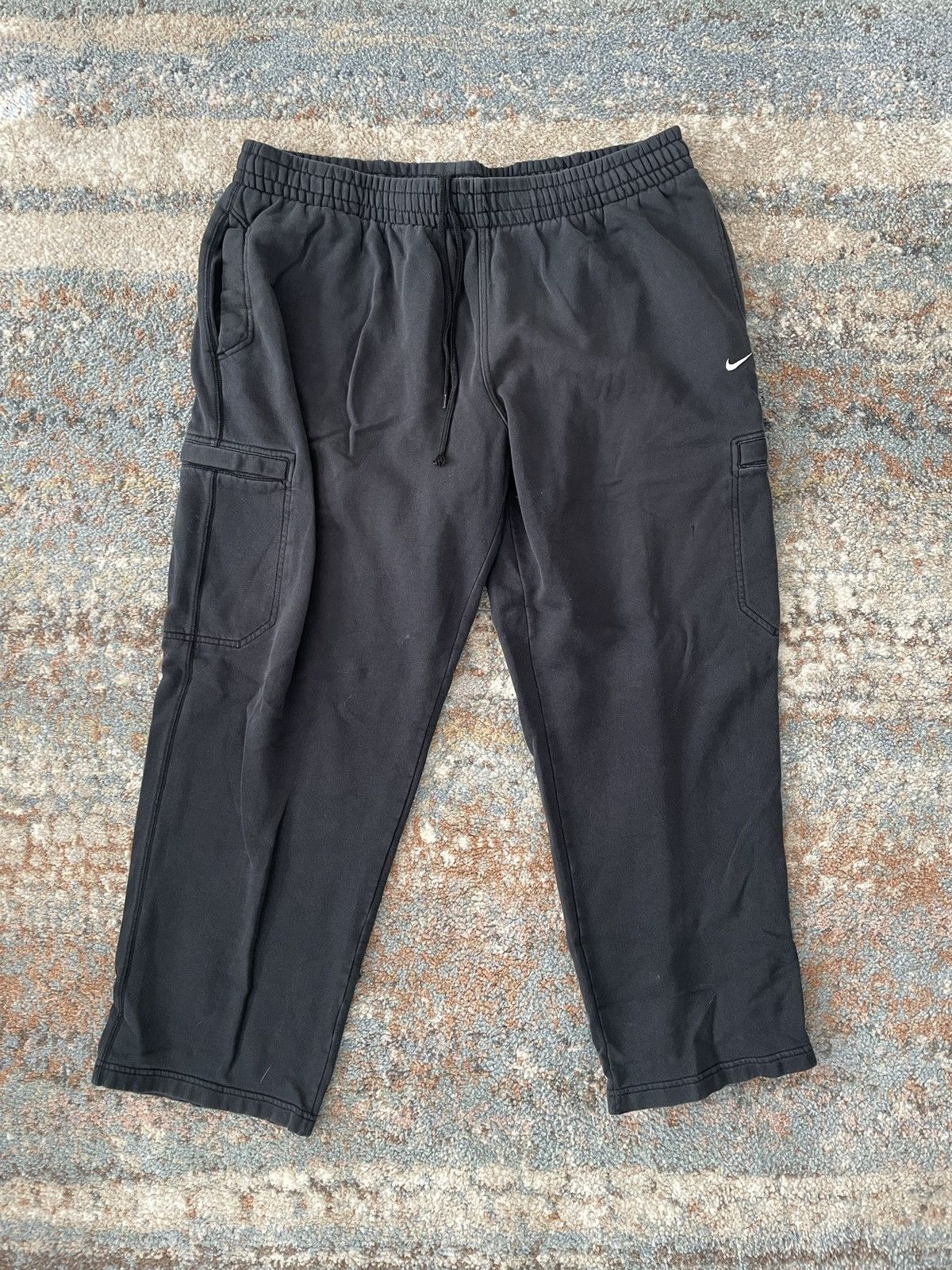 Nike × Vintage VTG Nike Super Faded Cargo Sweat Pants 2XL Black Y2K Size US 38 / EU 54 - 1 Thumbnail