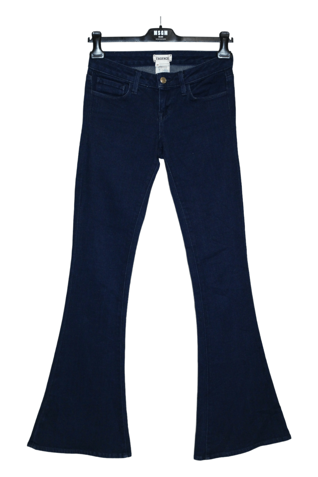 image of Lagence x Made In USA L'agence Elysee Low Rise Flare Indigo Jeans in Deep Indigo, Women's (Size 26)