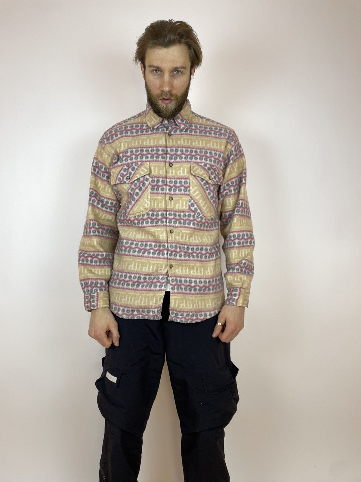 Vintage Vintage Aztec Fleece Shirt long sleeve crazy Multicolour Size US XL / EU 56 / 4 - 2 Thumbnail