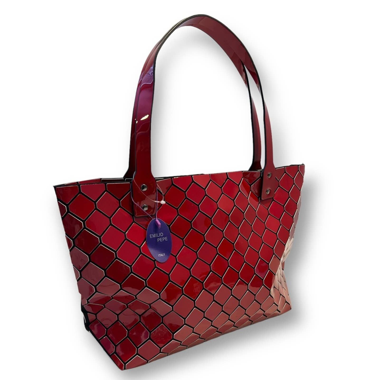 Emilio Pepe Shiny Red Geometric Bag NWT