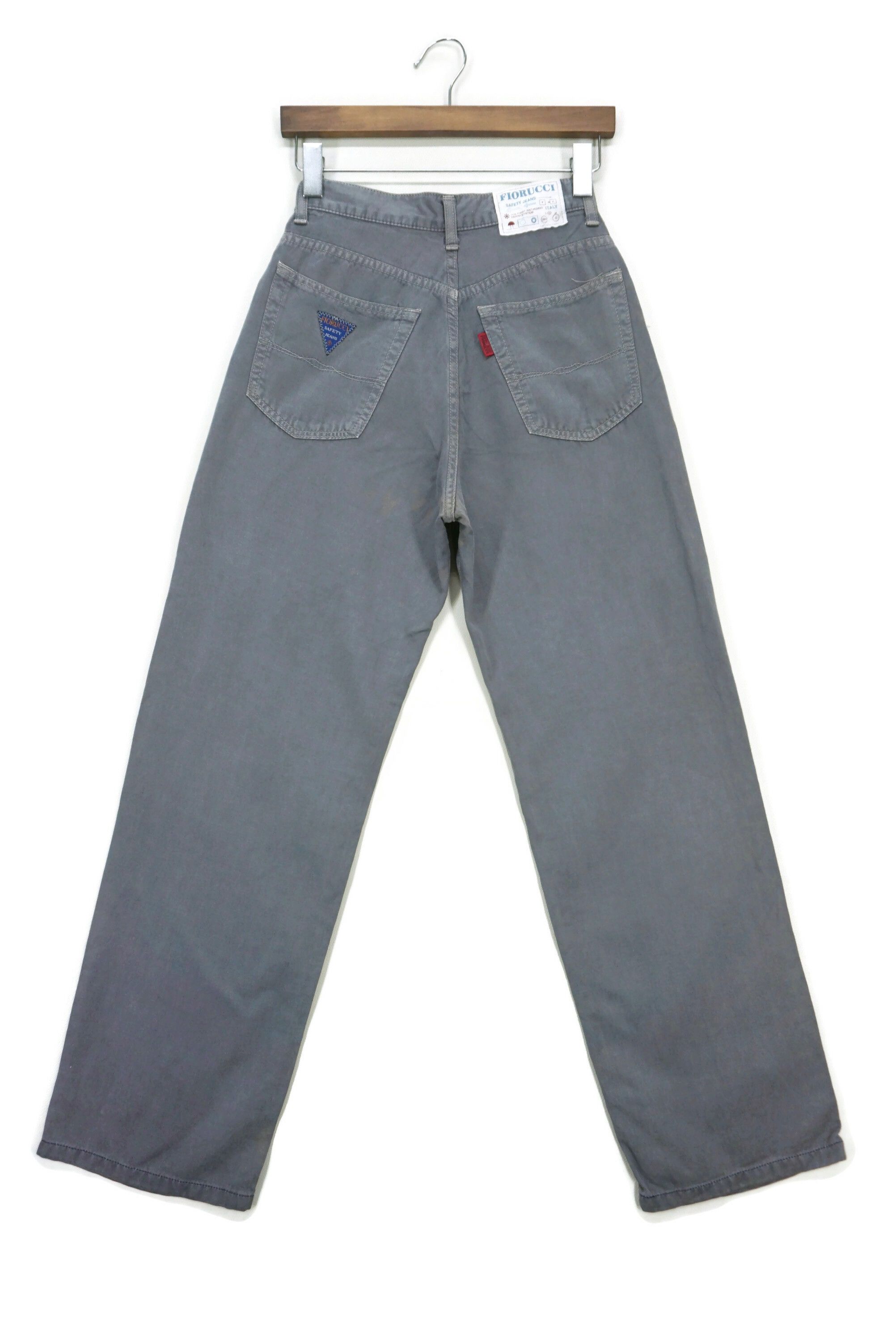 image of Fiorucci x Rodeo Safety Jeans Italy High Waisted Relaxed Hickory Dungarees in Grey, Women's (Size 2
