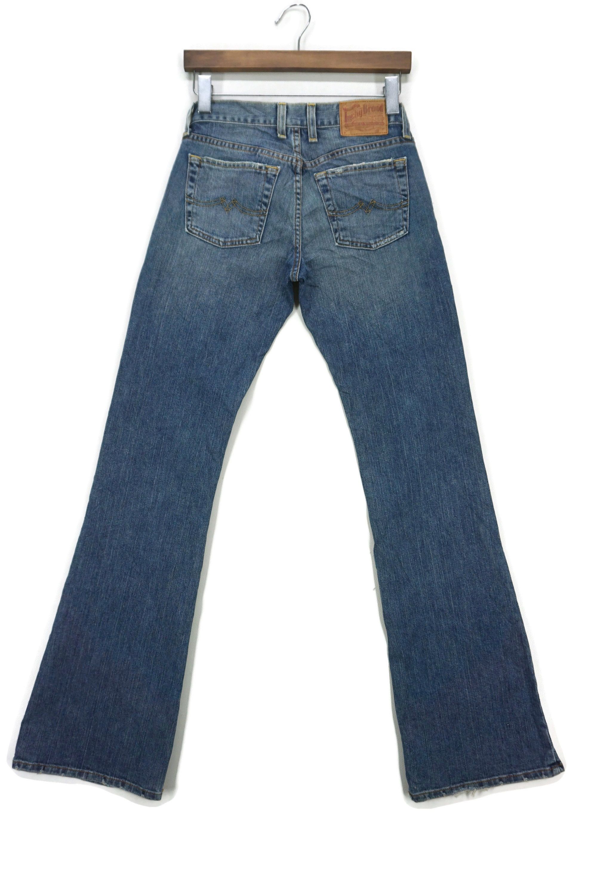 image of Lucky Made In USA Gene Montesano Bootcut Workwear Hickory Dungarees in Blue, Women's (Size 25)