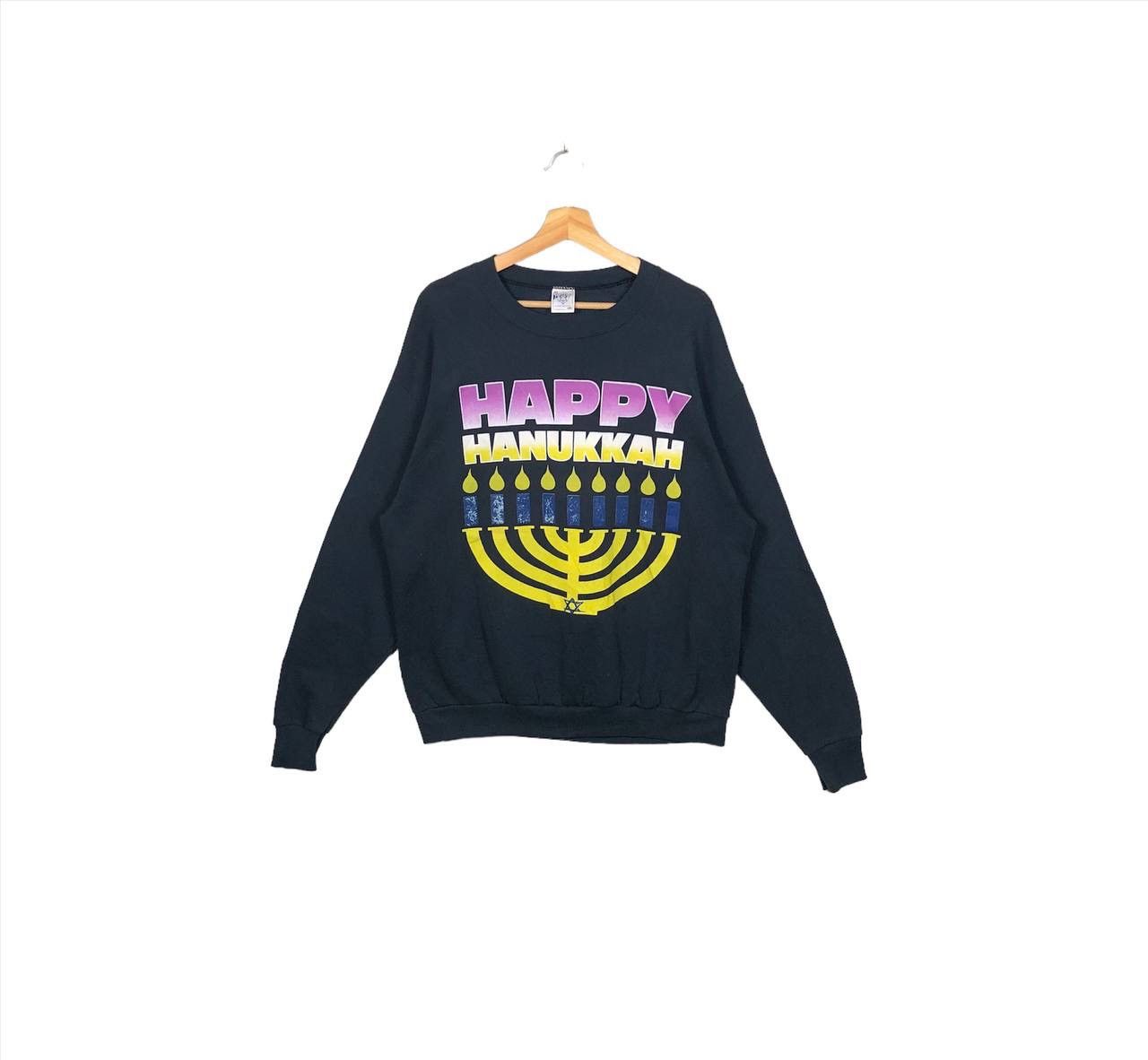 Vintage Vintage 90s Happy Hannukah Jewish Party Sweatshirt Jumper Size US XL / EU 56 / 4 - 1 Thumbnail
