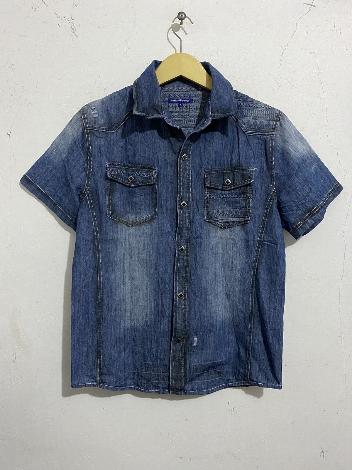 image of 14Th Addiction x Isamu Katayama Backlash Semantic-Denim Skull Shirt Lgb Ifsixwasnine (Size Large)