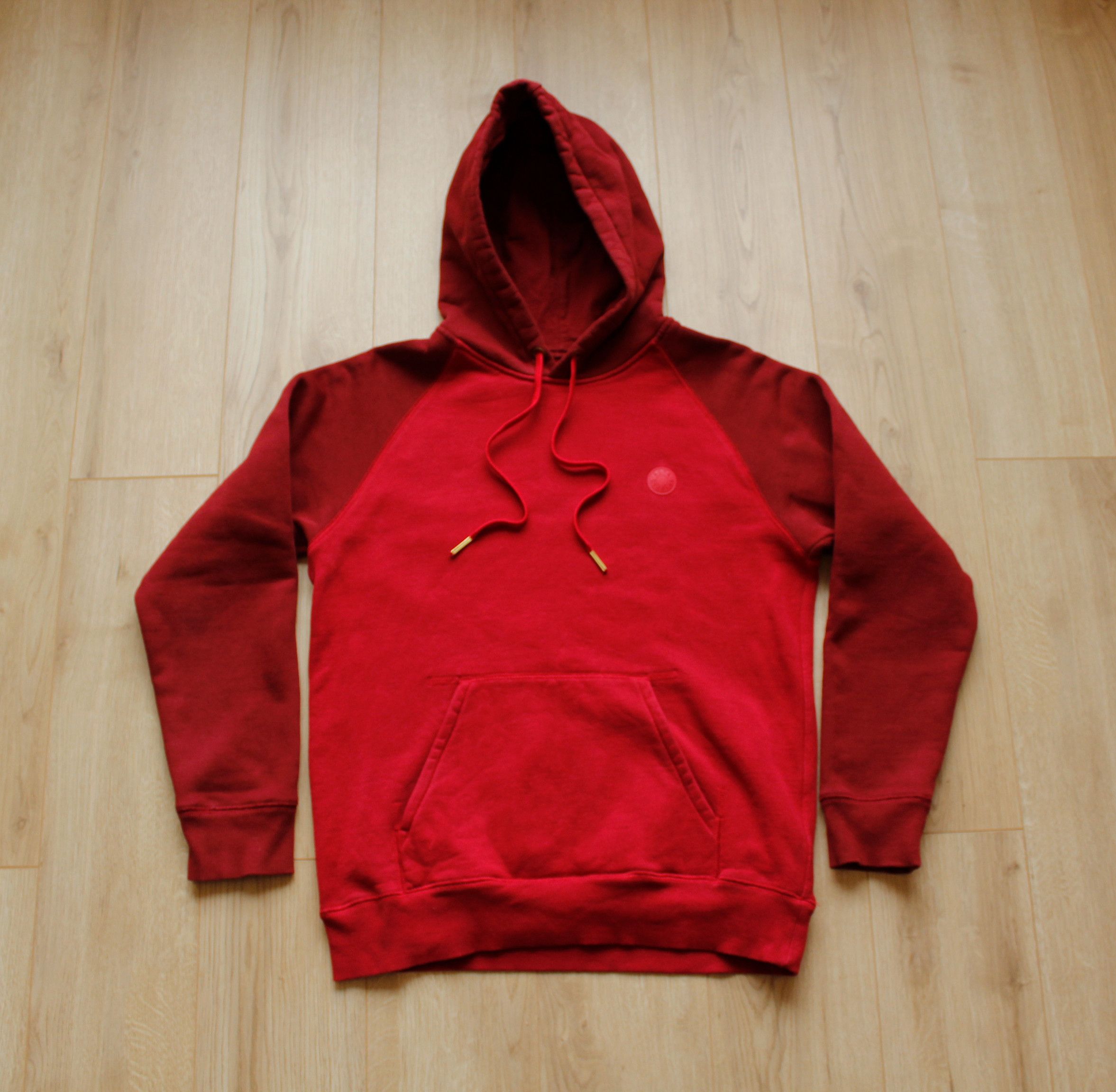image of Acne Studios Bla Konst Logo Two Tone Red Hoodie, Men's (Size Medium)