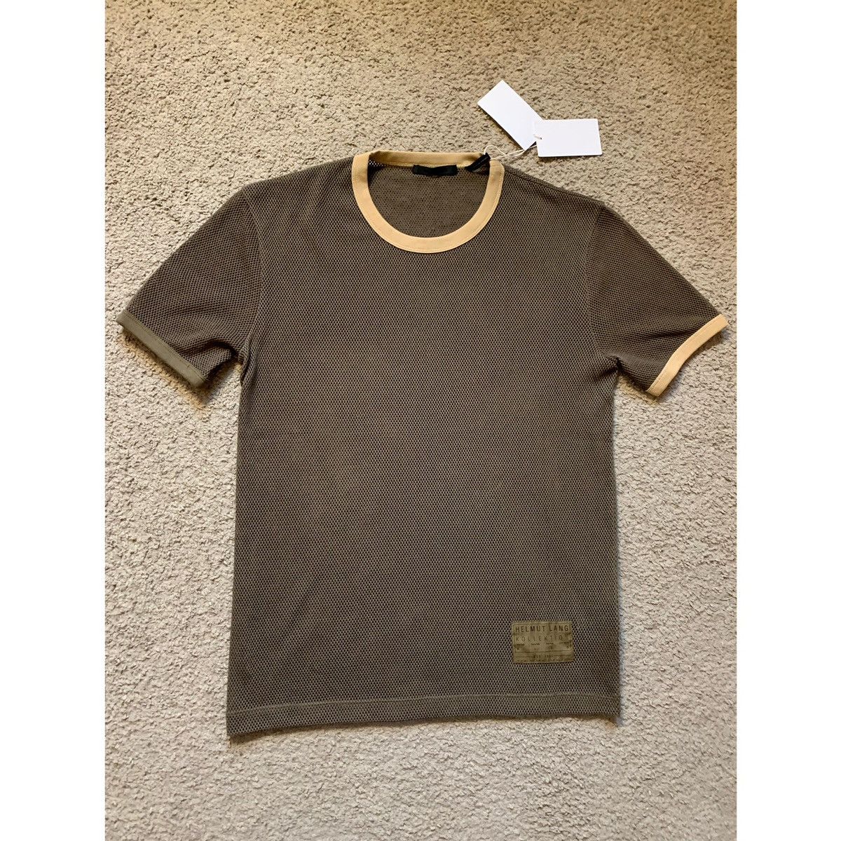 image of Helmut Lang Mesh Kollektion Ringer Jersey in Dark Camel, Men's (Size Small)