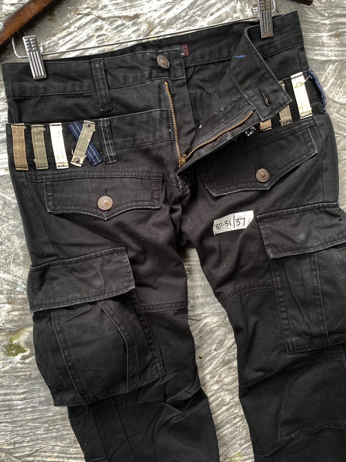 Japanese Brand × Seditionaries 🔥RARE🔥 Dominated Handcrafted Double Waist Black Cargo Pant Size US 31 - 6 Thumbnail