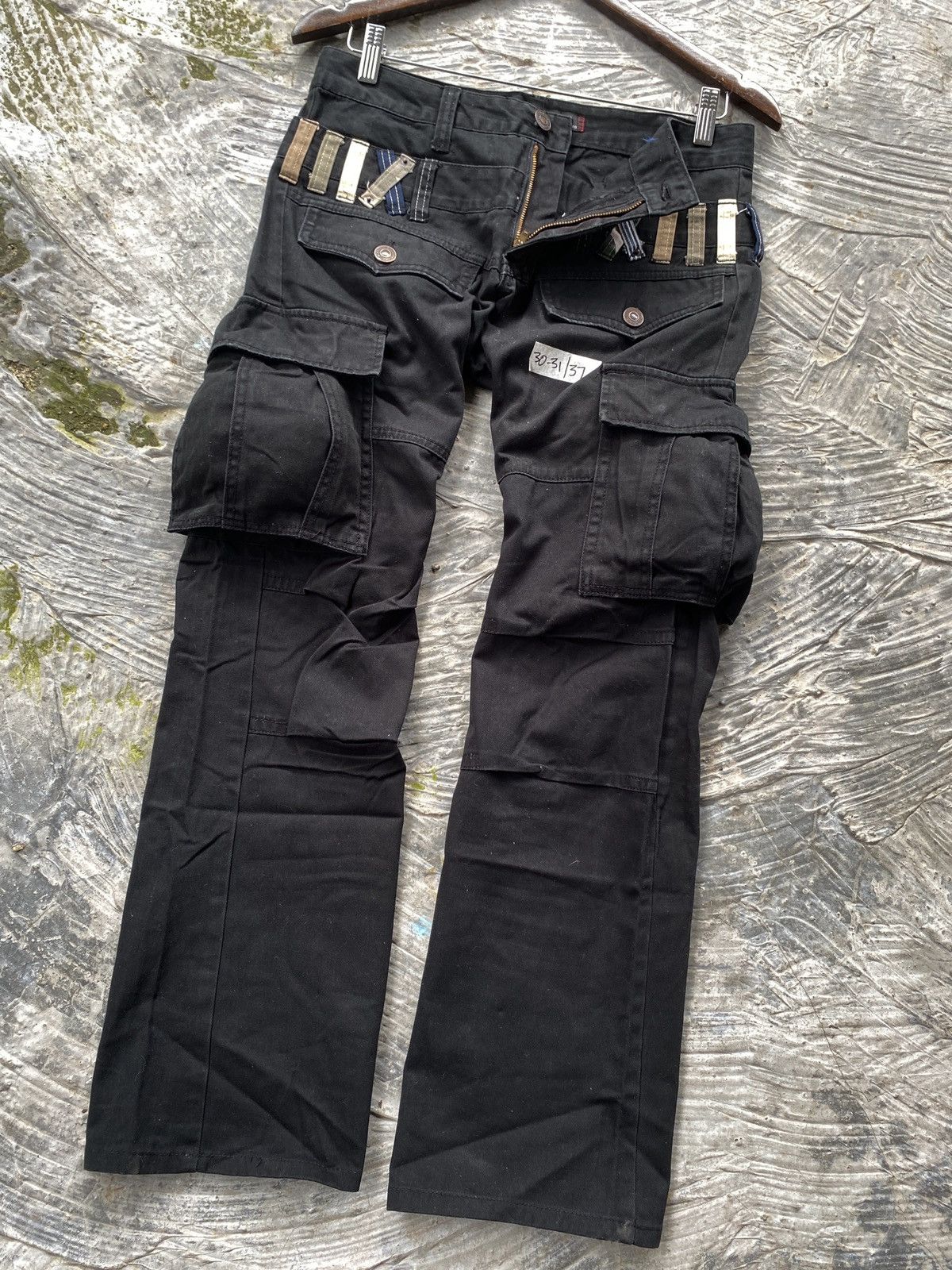 Japanese Brand × Seditionaries 🔥RARE🔥 Dominated Handcrafted Double Waist Black Cargo Pant Size US 31 - 7 Thumbnail