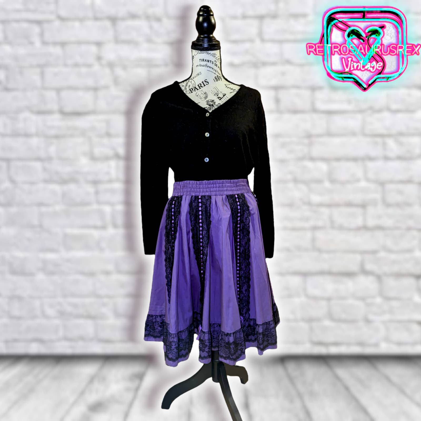 Vintage Vintage 70's Rockabilly Purple & Black Circle Skirt Size 34" / US 12 / IT 48 - 7 Thumbnail