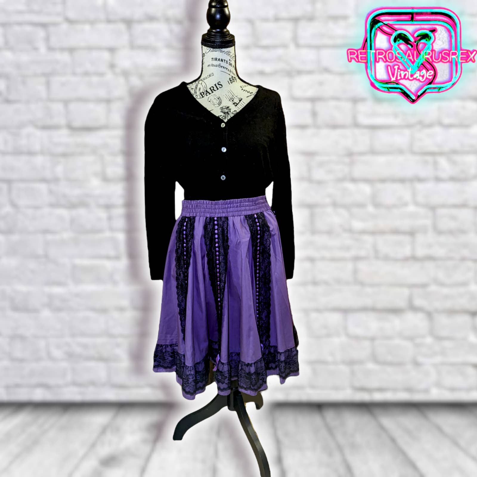 Vintage Vintage 70's Rockabilly Purple & Black Circle Skirt Size 34" / US 12 / IT 48 - 5 Thumbnail