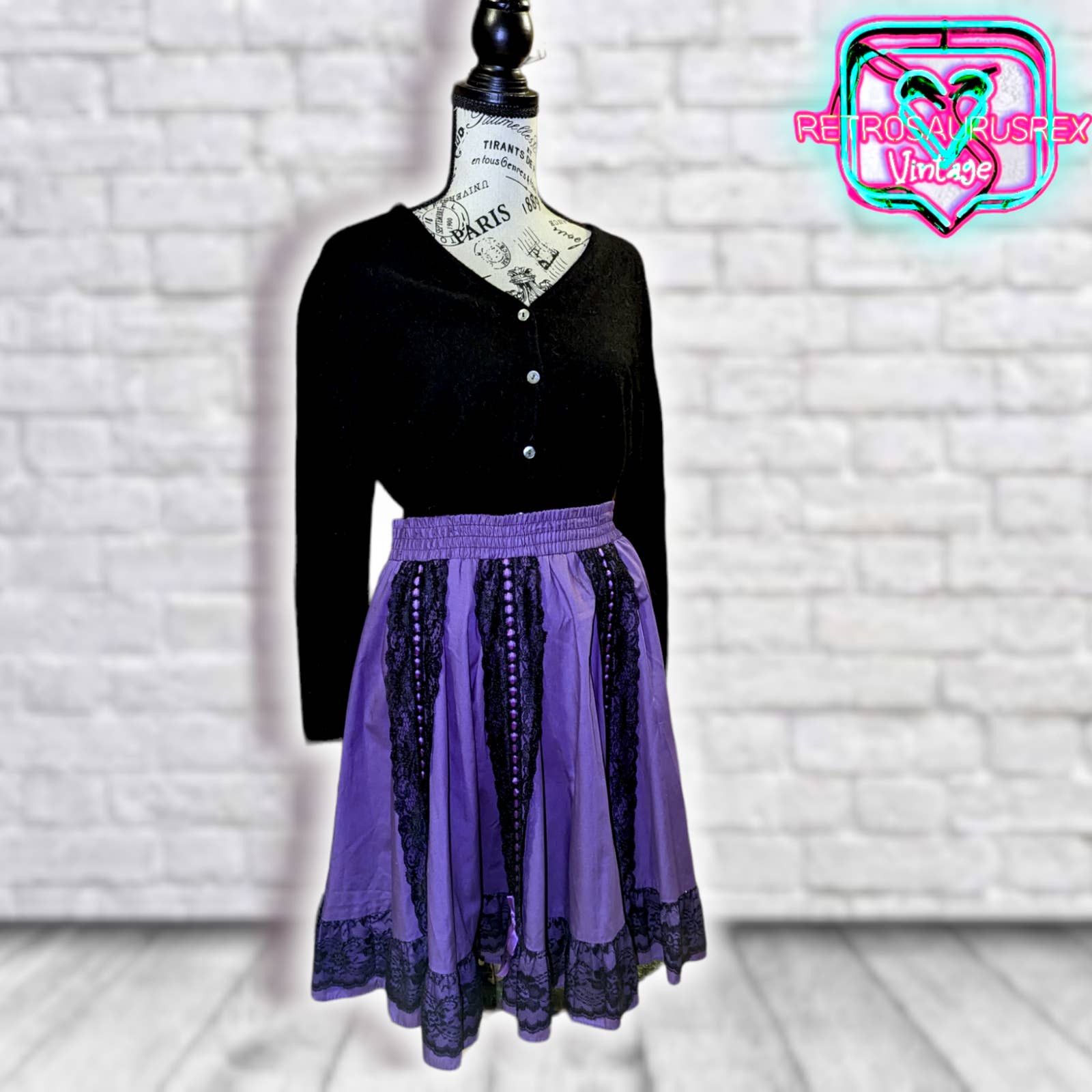 Vintage Vintage 70's Rockabilly Purple & Black Circle Skirt Size 34" / US 12 / IT 48 - 4 Thumbnail