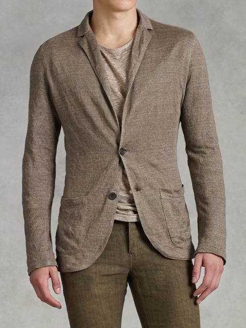 image of John Varvatos Linen Crinkle Sweater Jacket. Medium in Brown, Men's