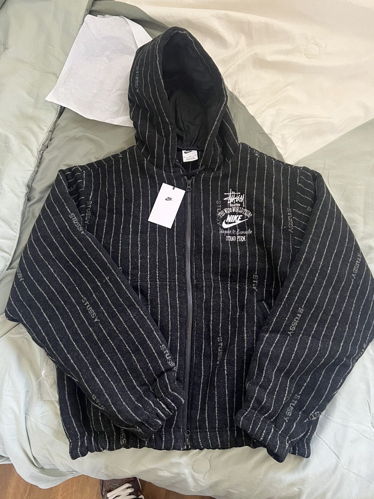 ジャケット・アウター stussy nike stripe wool jacket Nike x Stussy Striped Wool Jacket Black SIZE S [ORDER