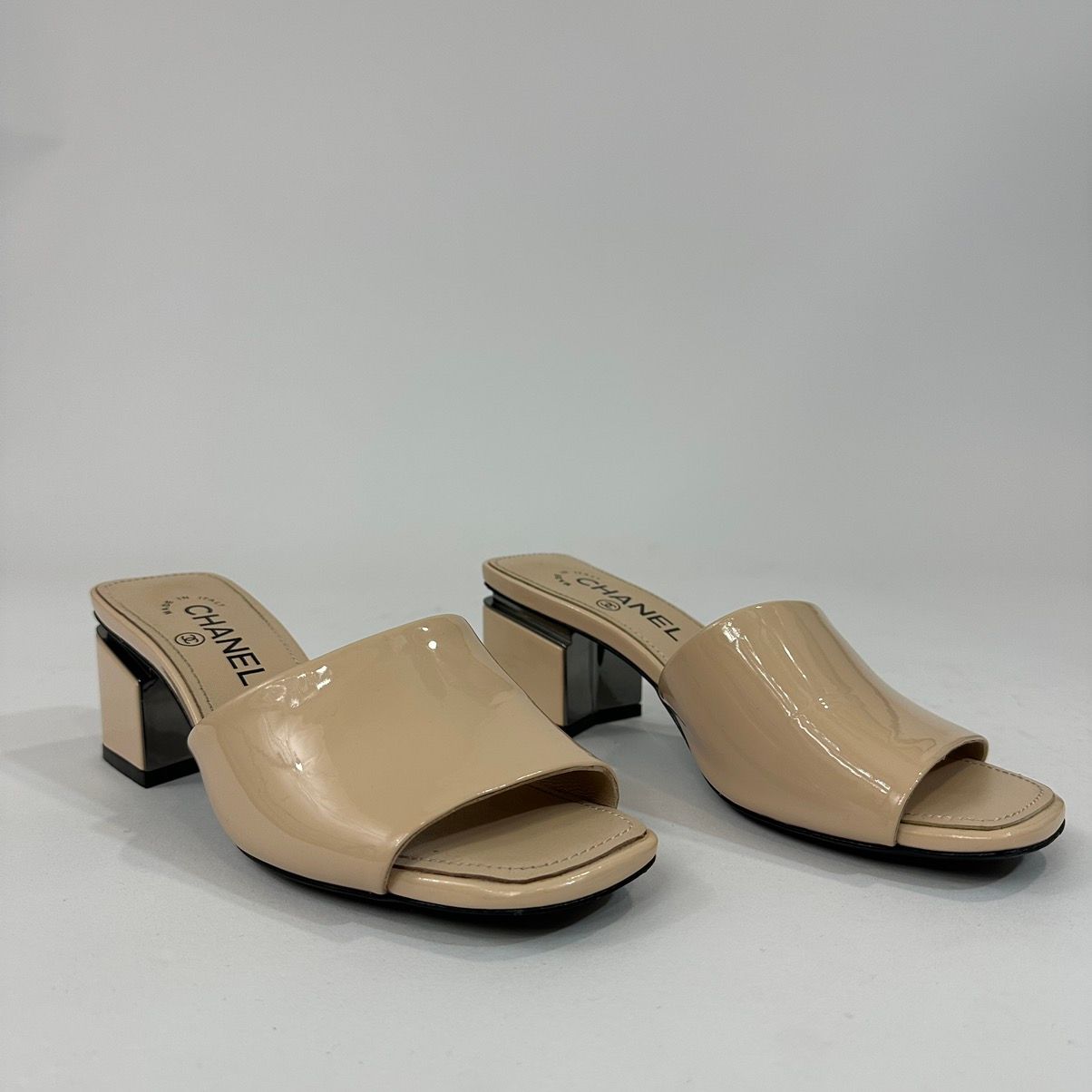 CHANEL Block Heel Patent Leather Sandals for Women