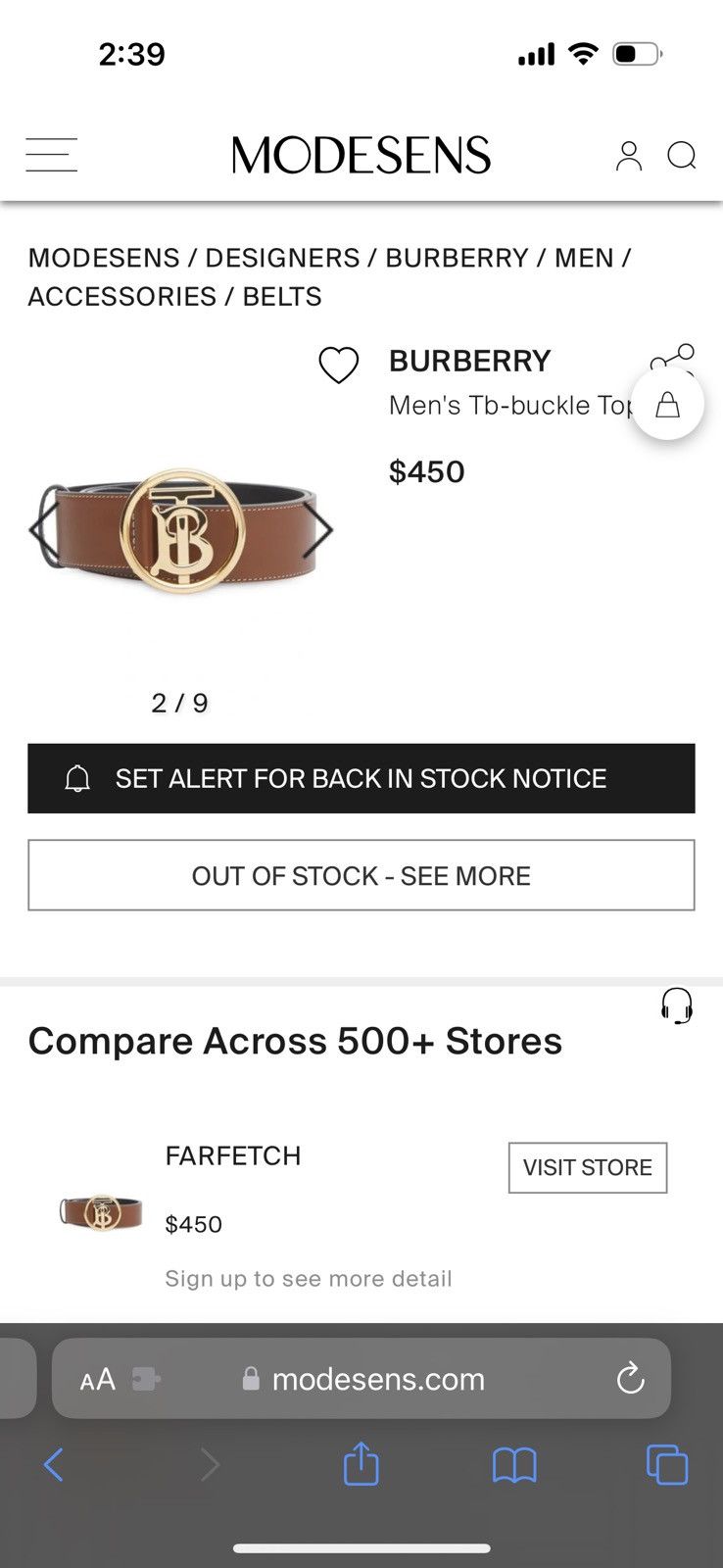 Burberry Burberry Gold Buckle Monogram Motif Topstiched Leather Belt Size 30 - 7 Thumbnail