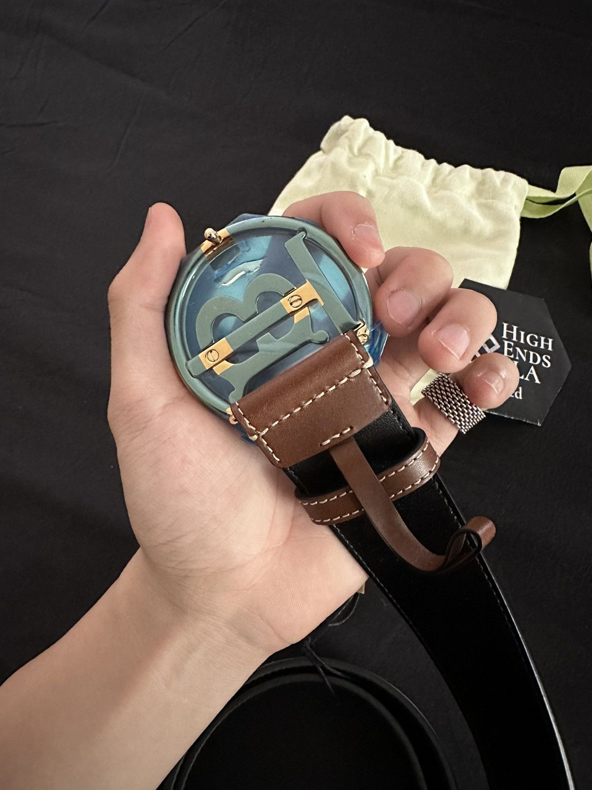 Burberry Burberry Gold Buckle Monogram Motif Topstiched Leather Belt Size 30 - 2 Thumbnail