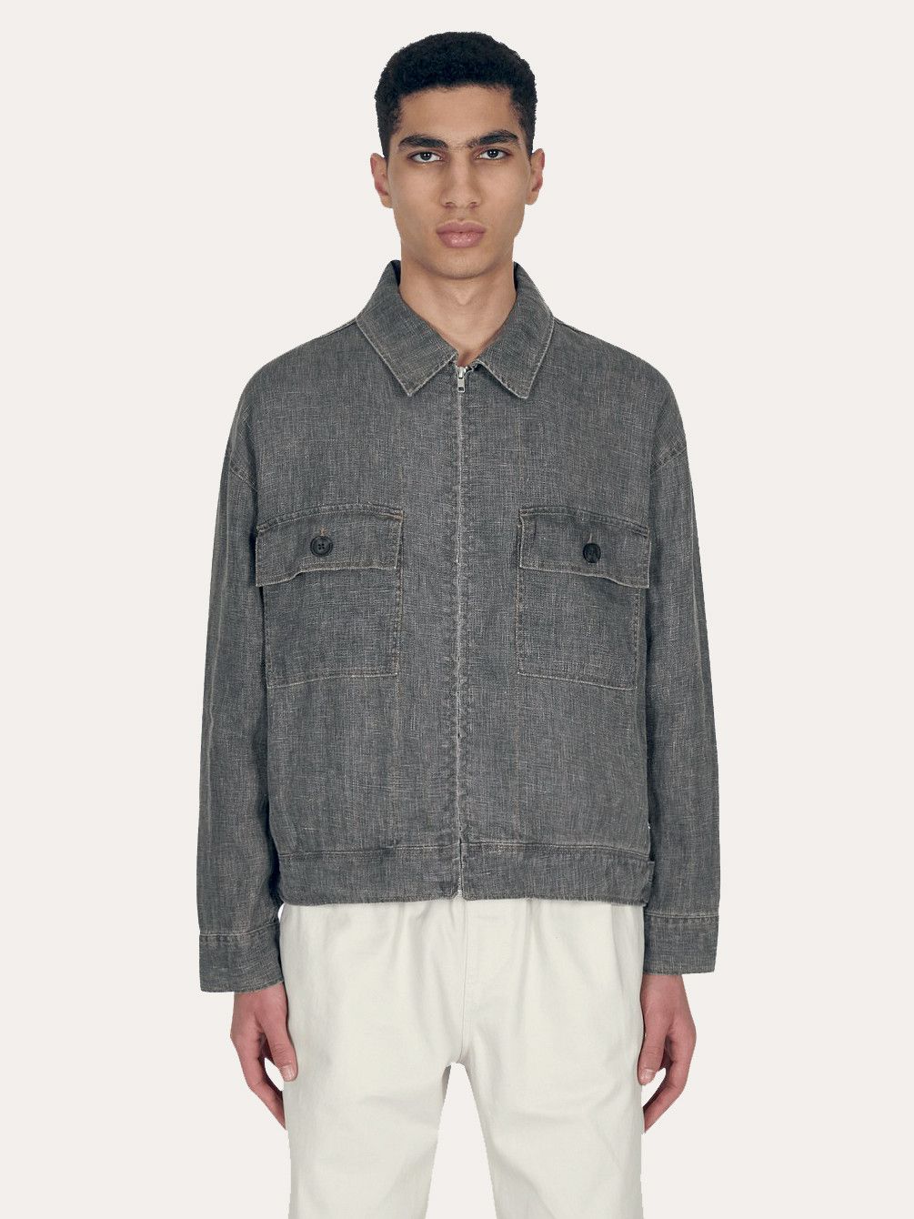 Stussy Boxy Linen Zip Jacket Loose Solid Color Zipper Unisex