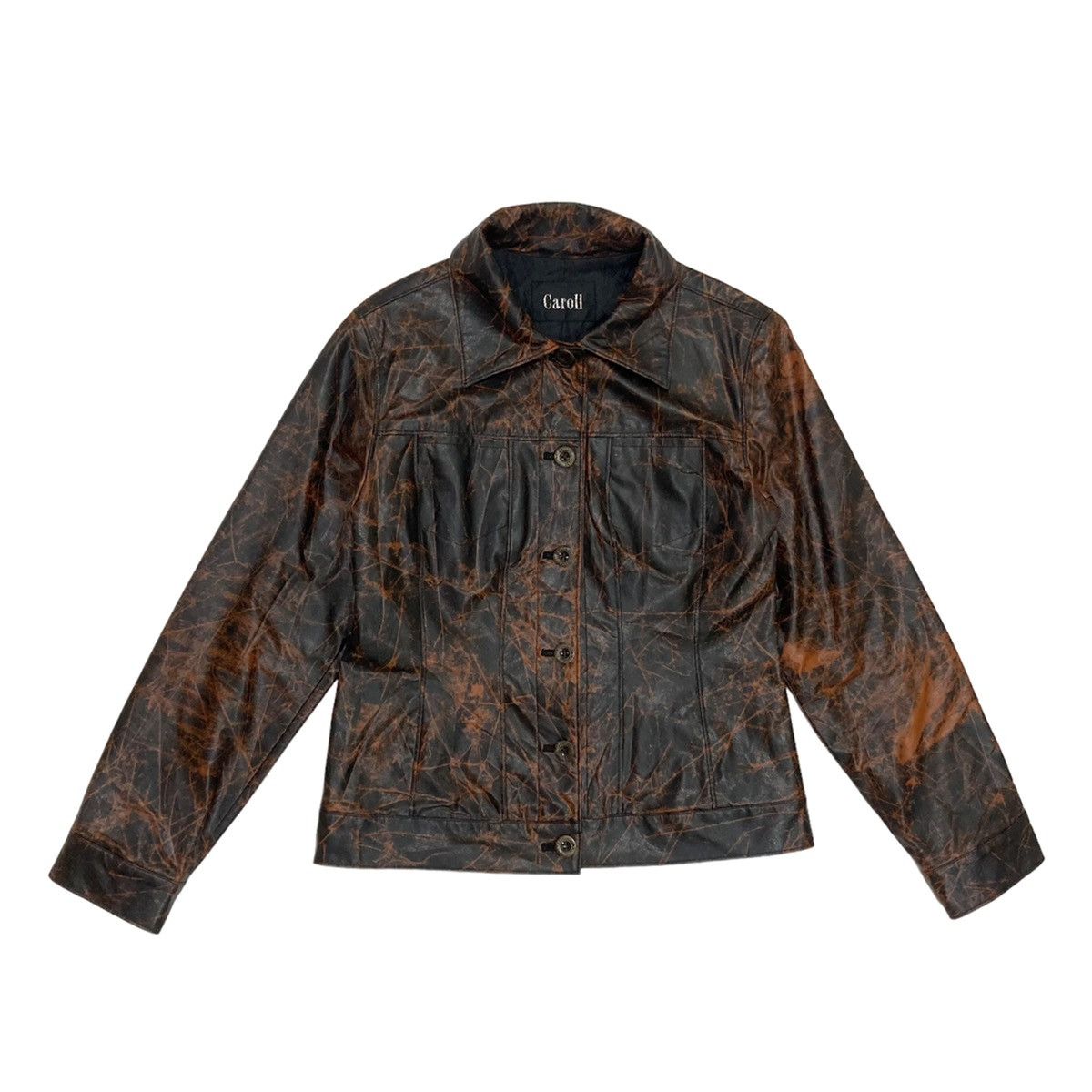 image of Archival Clothing x Leather Jacket Caroll Tie Dye Leather Jacket in Black/Orange (Size Medium)